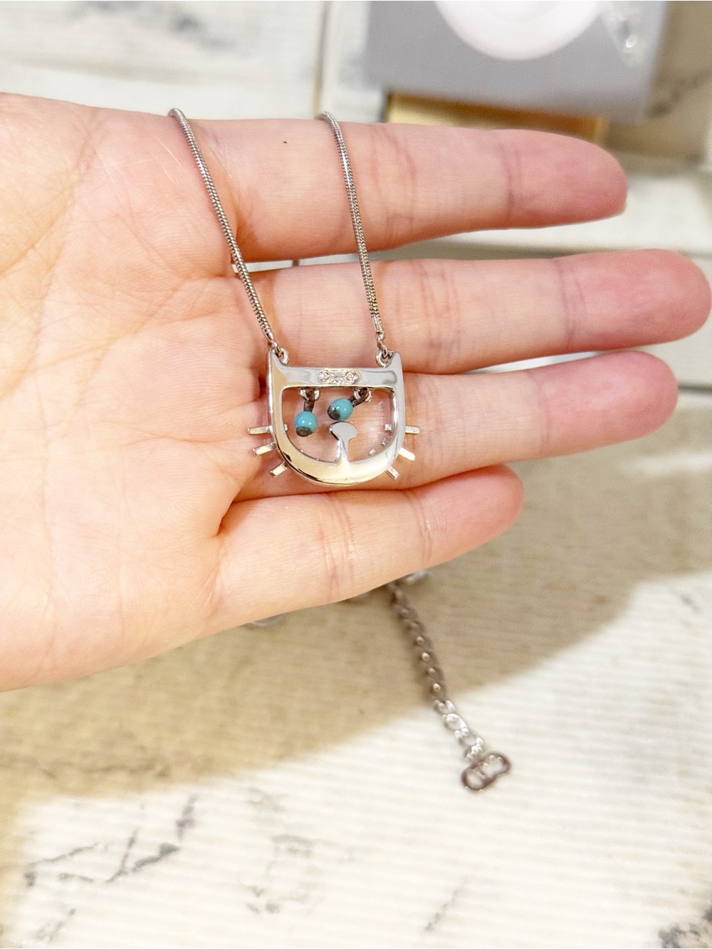 Christian Dior Silver Cat Pendant Necklace 🐱 Rare Vintage Find - Picture 8 of 15